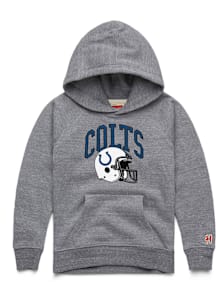 Homage Indianapolis Colts Youth Grey Arched Logo Helmet Long Sleeve Hoodie