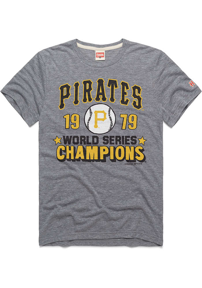 Pirates 1971 World Series Champions T-Shirt from Homage. | Charcoal | Vintage Apparel from Homage.