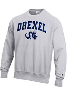 Mens Drexel Dragons Silver Champion Vault Dragon Reverse Weave Crew Sweatshirt