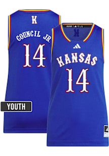 Melvin Council Jr.  Adidas Kansas Jayhawks Youth NIL Name And Number Blue Basketball Jersey