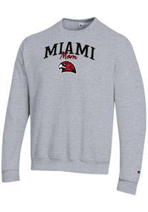 Champion Miami RedHawks Mens Grey Mom Script Powerblend Long Sleeve Crew Sweatshirt