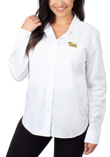 Womens White Pitt Panthers Oxford+ Long Sleeve Dress Shirt