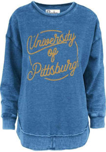 Womens Blue Pitt Panthers Team Design Crew Sweatshirt