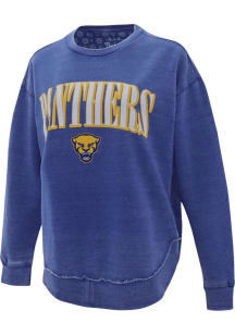 Womens Blue Pitt Panthers Team Design Crew Sweatshirt