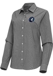 Antigua Minnesota Timberwolves Womens Porter Long Sleeve Black Dress Shirt