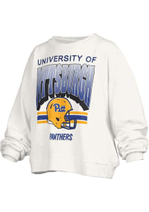 Womens Pitt Panthers White Pressbox Janise Crew Sweatshirt