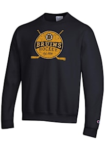 Champion Boston Bruins Mens Black Hockey Sticks Circle Powerblend Long Sleeve Crew Sweatshirt