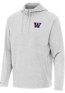 Mens Washington Huskies Ash Antigua Connected Qtr Zip