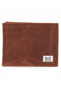 Leather Michigan Wolverines Mens Bifold Wallet - Brown