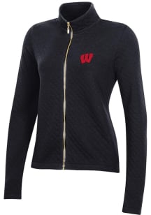 Womens Wisconsin Badgers Black Gear for Sports Relaxed Quilted Long Sleeve Full Zip Jacket