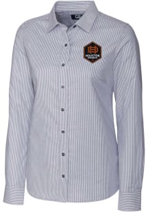Cutter and Buck Houston Dynamo Womens Stretch Oxford Stripe Long Sleeve Charcoal Dress Shirt