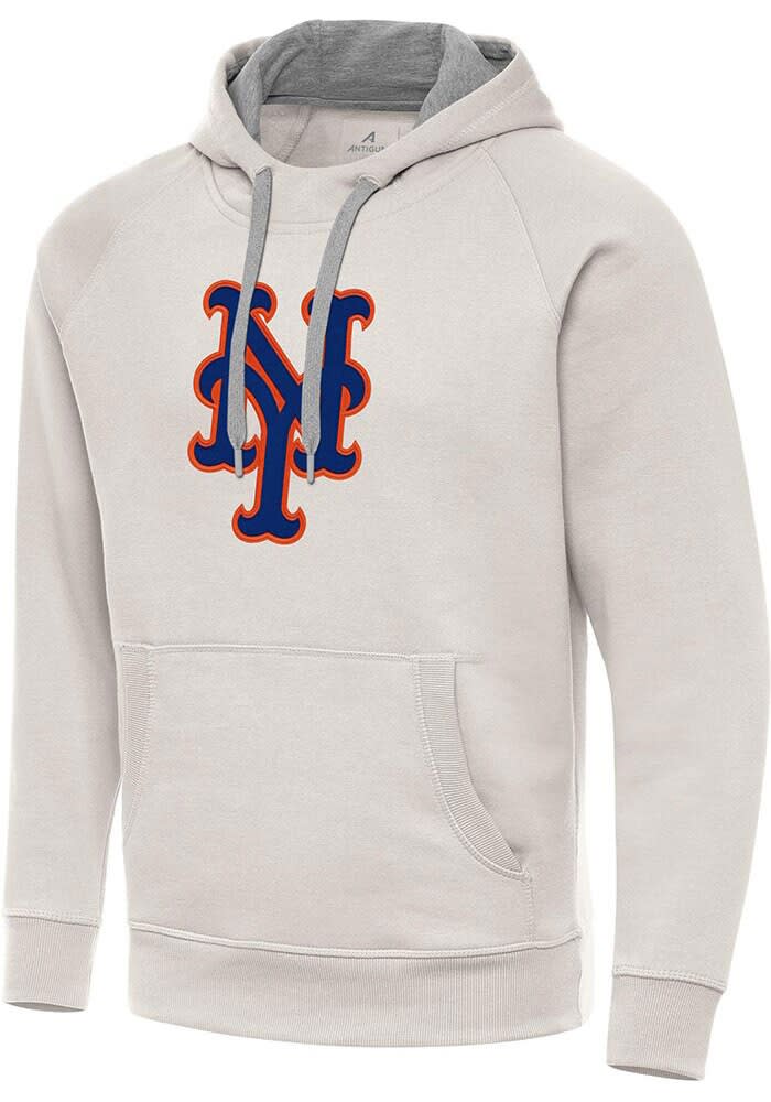 Antigua New York Mets Mens CREAM Full Front Victory Hoodie