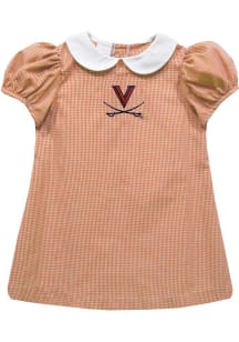 Vive La Fete Virginia Cavaliers Toddler Girls Orange Gingham Collar Short Sleeve Dress