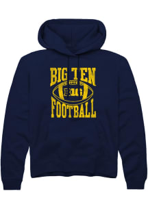 Mens Big Ten Navy Blue Rally Football Arch Design Hooded Sweatshirt