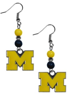 Fan Bead Dangle Michigan Wolverines Womens Earrings - Yellow