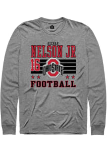 Keenan Nelson Jr Mens Grey Ohio State Buckeyes NIL Striped Long Sleeve Player T Shirt