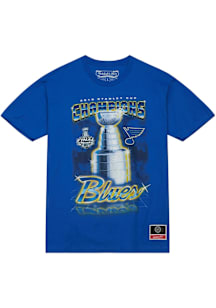 Mitchell and Ness St Louis Blues Blue 2019 Cup Chase Short Sleeve Fashion T Shirt
