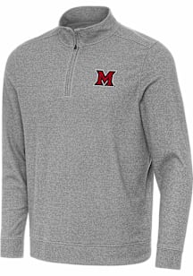 Antigua Miami RedHawks Mens Black Subtle Long Sleeve Qtr Zip Pullover