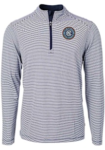 Cutter and Buck New York City FC Mens Navy Blue Virtue Eco Pique Stripe Big and Tall Qtr Zip