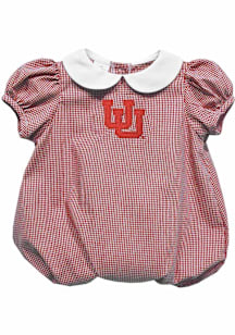 Vive La Fete Utah Utes Baby Red Gingham Collar Short Sleeve One Piece