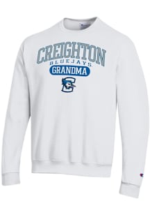 Champion Creighton Bluejays Mens White Pill Box Grandma Powerblend Long Sleeve Crew Sweatshirt