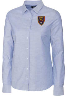 Cutter and Buck Real Salt Lake Womens Stretch Oxford Long Sleeve Light Blue Dress Shirt