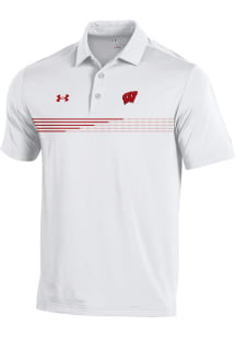 Under Armour Wisconsin Badgers Mens White Sideline Chest Stripe Short Sleeve Polo