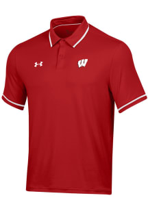 Under Armour Wisconsin Badgers Mens Red Sideline Tipped Short Sleeve Polo