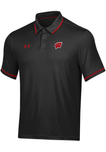 Under Armour Wisconsin Badgers Mens Black Sideline Tipped Short Sleeve Polo