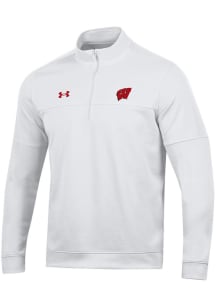 Under Armour Wisconsin Badgers Mens White Sideline Midlayer Long Sleeve 1/4 Zip Pullover