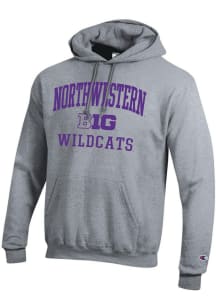 Mens Northwestern Wildcats Grey Champion Big Ten Powerblend Hooded Sweatshirt