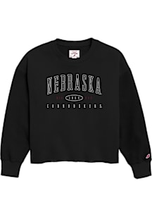 Womens Black Nebraska Cornhuskers Reverse Fleece Oversized Crew Sweatshirt