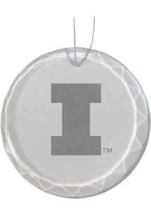 White Illinois Fighting Illini Glass Ornament