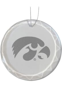 White Iowa Hawkeyes Glass Ornament