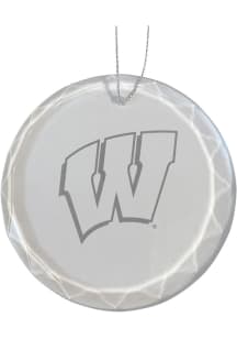 White Wisconsin Badgers Glass Ornament