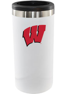 White Wisconsin Badgers 12oz Slim Can Coolie