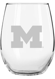 White Michigan Wolverines 15 oz. Etched Stemless Wine Glass