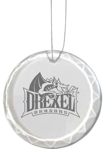 White Drexel Dragons Etched Glass Ornament