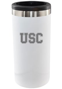 White USC Trojans Etched 12oz Slim Can Stainless Steel Coolie