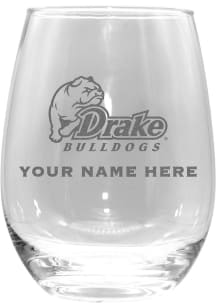 Drake Bulldogs Personalized Etched 15oz Stemless Wine Glass