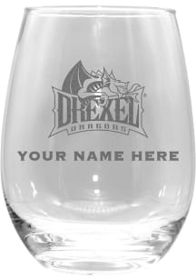 Drexel Dragons Personalized Etched 15oz Stemless Wine Glass