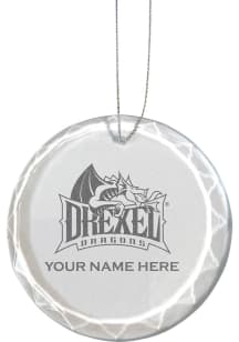 White Drexel Dragons Personalized Etched Glass Ornament