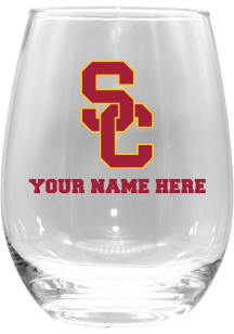 White USC Trojans Personalized 15oz Stemless Wine Glass