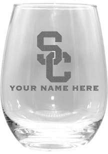 White USC Trojans Personalized Etched 15oz Stemless Wine Glass