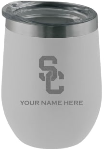 White USC Trojans Personalized Etched 12oz Stainless Steel Stemless