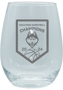 UConn Huskies 2024 NCAA Mens National Champs Laser Etched 15oz Stemless Wine Glass - White