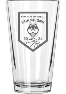 UConn Huskies 2024 NCAA Mens National Champs Etched 16oz Pint Glass - White