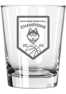 UConn Huskies 2024 NCAA Mens National Champs Laser Etched 15oz Rock Glass - White