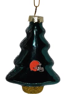 Cleveland Browns Blown Glass Tree With Snow Ornament