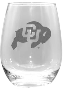 Colorado Buffaloes 15 oz Etched Logo Stemless Wine Glass - Silver